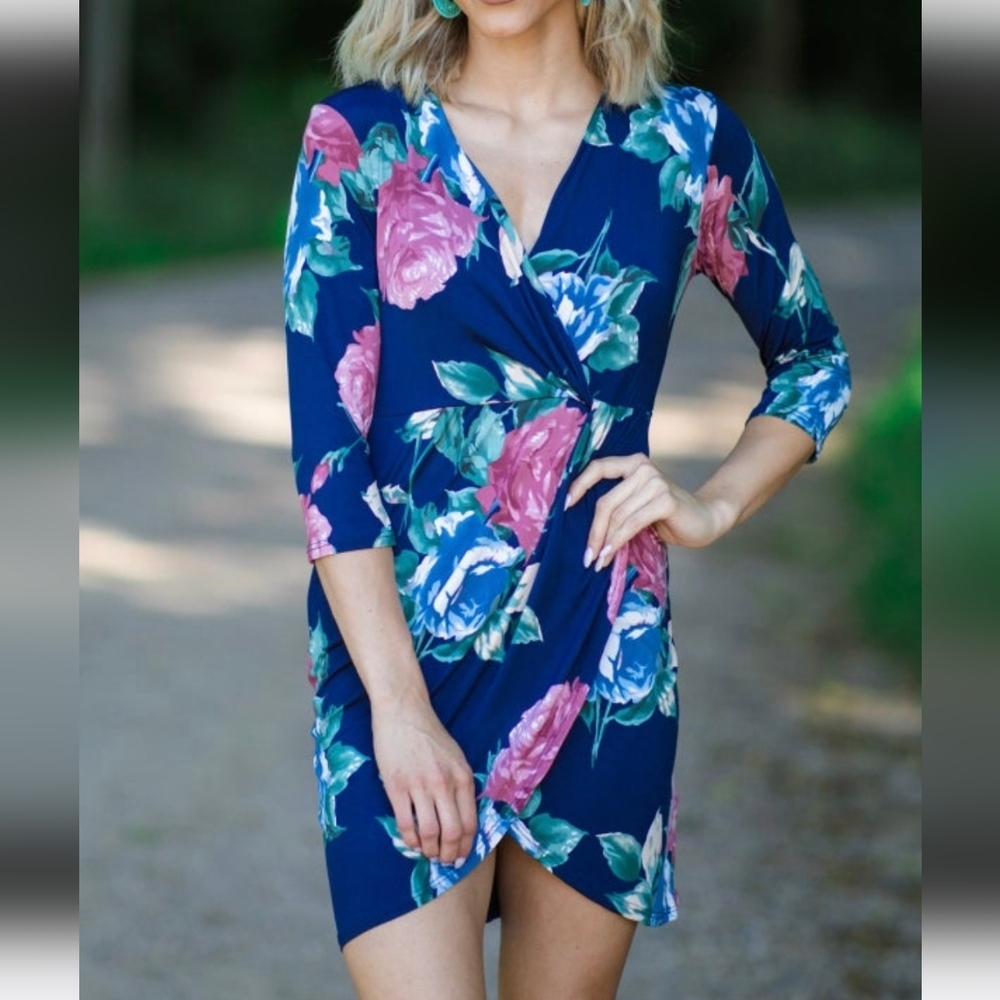 Chris & Carol NWOT Navy and Dusty Rose Floral Dress Medium